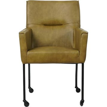 Leren eetkamerstoel met wieltjes en armleuning Lucky -, Huis en Inrichting, Stoelen, Overige kleuren, Bohemian, Industrieel, Modern, Scandinavisch