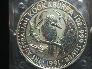 Australië. 5 Dollars 1991, Kookaburra, 1 Oz (Zonder