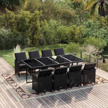 vidaXL 9-delige Tuinset met kussens poly rattan zwart, Verzenden, Nieuw, Tuinset
