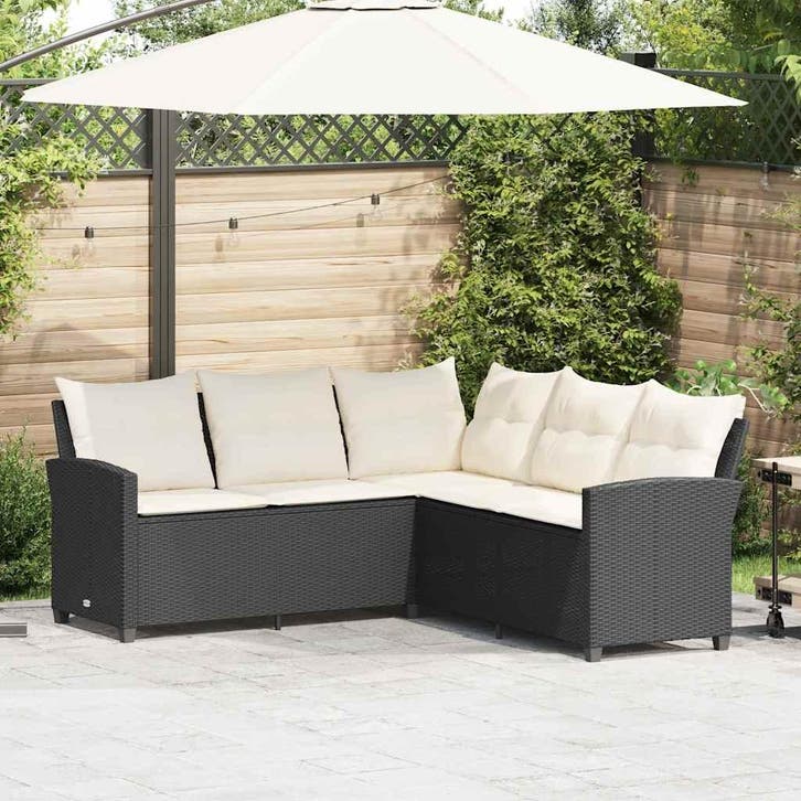 vidaXL Loungebank met kussens L-vormig poly rattan zwart, Tuin en Terras, Tuinsets en Loungesets, Loungeset, Nieuw, Rotan, Verzenden