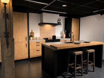 Showr keuken, Barn eiken, composiet blad, incl apparaten, Ophalen, Nieuw, Composiet, Met kookeiland