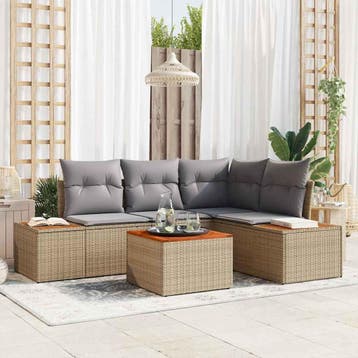 vidaXL Tuinbankenset 5 st Beige Poly riet, Tuin en Terras, Verzenden, Nieuw, 5 zitplaatsen