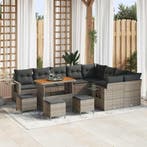 vidaXL Tuinbankenset met kussen 13 pcs Grijs poly rattan, Verzenden, Nieuw, Rotan, 3 zitplaatsen