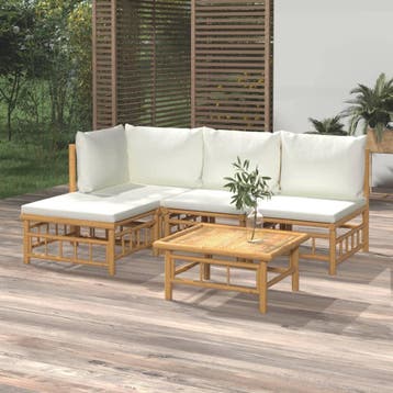 vidaXL 5-delige Loungeset met kussens bamboe crèmewit, Verzenden, Nieuw, Hout, Loungeset
