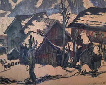 Hans Kobinger (1892-1974) - Huizen in de sneeuw in de bergen