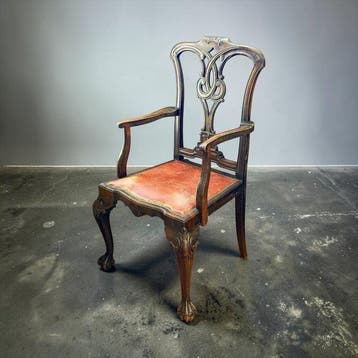 Thomas Chippendale - Fauteuil - Hout, Leder - Met de hand