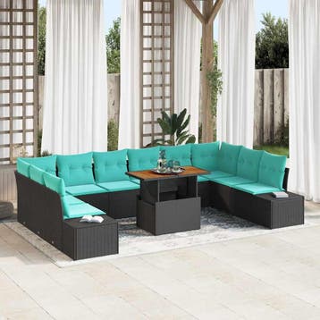 vidaXL Tuin Eetset 11 st 10-Aantal zitplaatsen Zwart en, Tuin en Terras, Verzenden, Nieuw, Rotan, Meer dan 8 zitplaatsen
