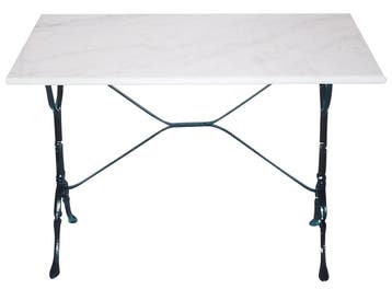 Rechthoekige marmeren bistro tafel met gietijzer onderstel, Tuin en Terras, Tuinsets en Loungesets, Eettafel, Nieuw, Ophalen of Verzenden