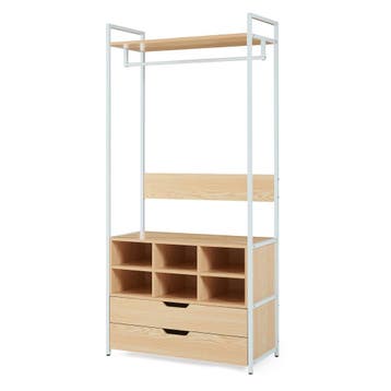Kledingkast Larem met 6 vakken 180x84x40 cm wit en eikenkleu, Huis en Inrichting, Verzenden, Nieuw