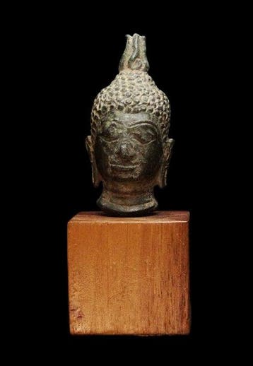 Oud-Aziatisch - Bronzen Boeddha-hoofd - Thailand - Ayutthaya