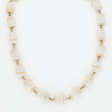 Halsketting - 14 karaat Geel goud - Witte agaat, Sieraden, Tassen en Uiterlijk, Kettingen, Nieuw