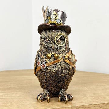sculptuur, Steampunk Owl Ornament – Victorian Gentleman Bird