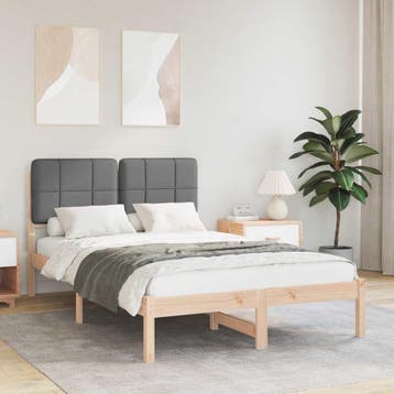 vidaXL Bedframe met Gevoerd Hoofdgedeelte Donkergrijs 120 x, Verzenden, Nieuw, Grijs, Hout