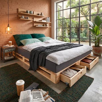 Infanskids Palletbed 2-persoonsbed Naturel 180x200 cm met Op, Nieuw