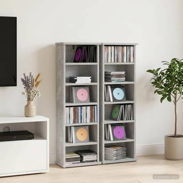 vidaXL CD Kast 2 st Betongrijs 60 x 17 x 92 cm Bewerkt hout, Huis en Inrichting, Woonaccessoires | Cd- en Dvd-rekken, Verzenden