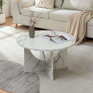 Salontafel Rindal rond marmerlook wit 80x41,5 cm [en.casa], Huis en Inrichting, Tafels | Salontafels, Verzenden, Nieuw