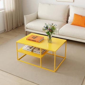 Salontafel Solund met plank 45x90x60 cm geel [en.casa], Huis en Inrichting, Tafels | Salontafels, Verzenden, Nieuw