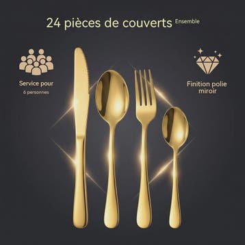24-delige Goudkleurige RVS Bestekset - Portugees Design, Ste, Verzenden, Nieuw
