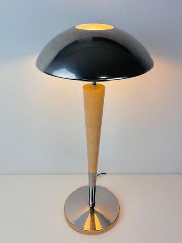 Lamp - Grote vintage tafellamp - Hout, Aluminium, Glas