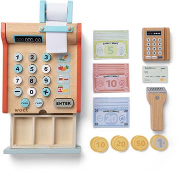 Woet® Houten Speelgoedkassa - Kassa Inclusief Scanner,, Kinderen en Baby's, Speelgoed | Houten speelgoed, Ophalen of Verzenden