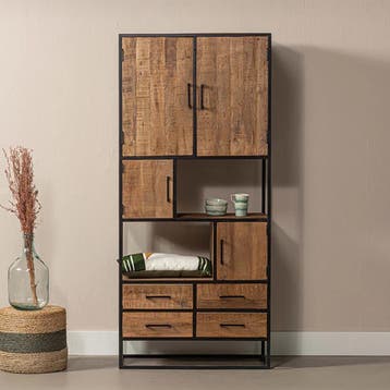 Vakkenkast Mangohout Lowen 90 cm, Huis en Inrichting, Kasten | Boekenkasten, Verzenden, Nieuw, Overige houtsoorten, Industriële meubels