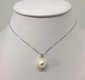 Ketting met hanger FreshWater Drop Pearl - Witgoud 18K -