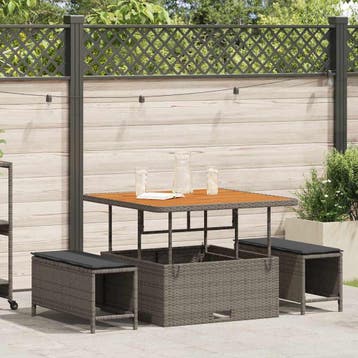 vidaXL Tuin eettafelset 3 st Grijs poly rattan, Verzenden, Nieuw, Rotan, 3 zitplaatsen