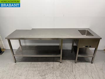 RVS Werktafel met ingebouwde Bain Marie 250 cm 230V Horeca, Ophalen of Verzenden, Gebruikt