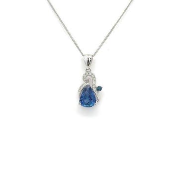 Ketting met hanger - 14 karaat Witgoud - 0.81ct. tw. Saffier