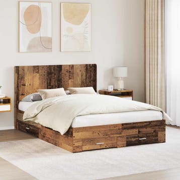 vidaXL Bedframe met opbergruimte en hoofdbord Oud hout, Verzenden, Nieuw, Bruin, Hout