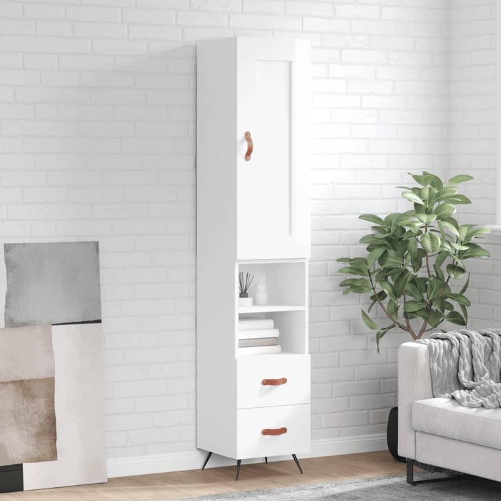 vidaXL buffetkast 34,5x34x180 cm bewerkt hout hoogglans wit, Huis en Inrichting, Kasten | Buffetkasten, 25 tot 50 cm, Nieuw, Overige houtsoorten