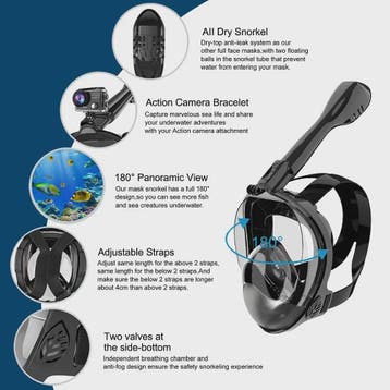 Full Face Snorkel Masker met 180° Panoramisch Zicht, Anti-le, Verzenden, Nieuw