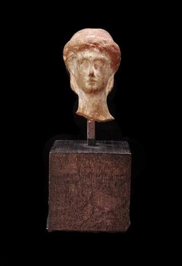 Oud-Grieks Terracotta - Hoofd van een jonge vrouw - Tanagra, Antiek en Kunst