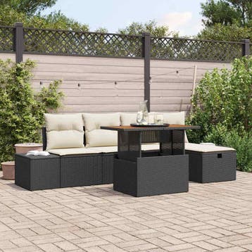 vidaXL Tuinbankenset 6 st Zwart poly rattan, Verzenden, Nieuw, Rotan, 6 zitplaatsen