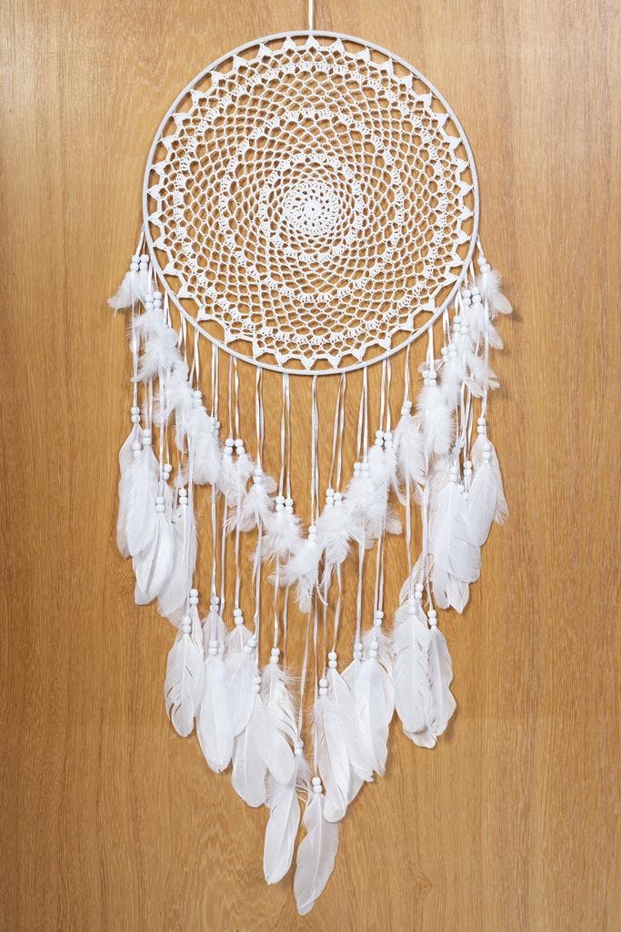 Dromenvanger Groot Gehaakt Wit Dreamcatcher Veren Macramé Bo, Hobby en Vrije tijd, Feestartikelen, Carnaval, Feestartikel, Nieuw