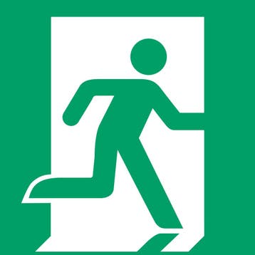 Pictogram bordje Nooduitgang rechts, 150 x 150 mm, groen -, Verzenden