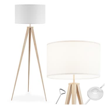 Staande lamp Lunaris, textielkap, driepootsframe - eiken, Verzenden, Nieuw