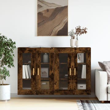 vidaXL Hangkasten 2 st bewerkt hout gerookt eikenkleurig, Huis en Inrichting, Kasten | Buffetkasten, Verzenden, Nieuw, Overige houtsoorten