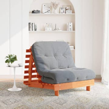 vidaXL Futon slaapbank met matras 90x206x11 cm grenenhout, Huis en Inrichting, Slaapkamer | Slaapbanken, Verzenden, Nieuw, Bruin