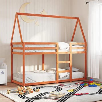 vidaXL Stapelbed met bedhuis massief grenenhout wasbruin, 90 cm, Eenpersoons, Bruin, Verzenden