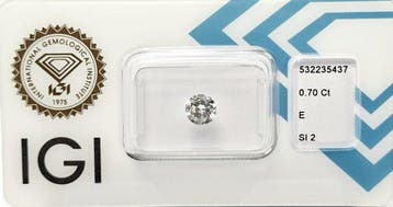 1 pcs Diamant (Natuurlijk) - 0.70 ct - Rond - E - SI2 -, Nieuw