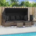 vidaXL 5-delige Loungeset met kussens poly rattan grijs, Verzenden, Nieuw, Rotan, Loungeset