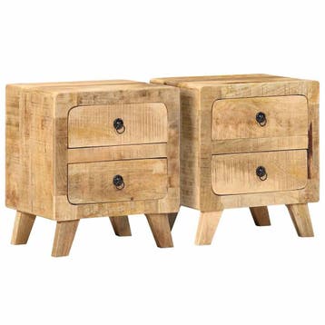 vidaXL Nachtkastje 2 st 40x32x46 cm massief hout ruw, Verzenden, Nieuw, Hout