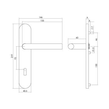Intersteel Deurkruk Jura hoek 90° op schild sleutelgat 72mm, Verzenden, Nieuw