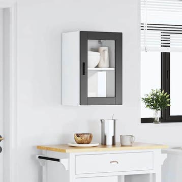 vidaXL Keukenbovenkast met glazen deur Porto zwart, Huis en Inrichting, Keuken | Keukenelementen, Verzenden, Nieuw, Zwart