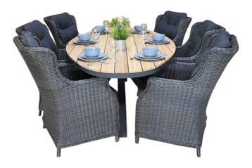 Akron-Darwin Tuinset 6 Personen - Teak / Rock Grey, Tuin en Terras, Verzenden, Nieuw