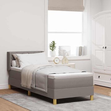 vidaXL Boxspringbed met kussen met hoofdeinde Taupe 200 x 80, Verzenden, Nieuw, Eenpersoons, Stof