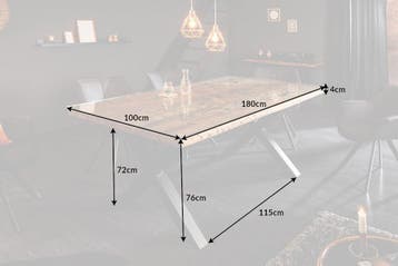 Eettafel BARRACUDA 180 cm met X-poten, naturel, zonder, Huis en Inrichting, Ophalen of Verzenden, Nieuw