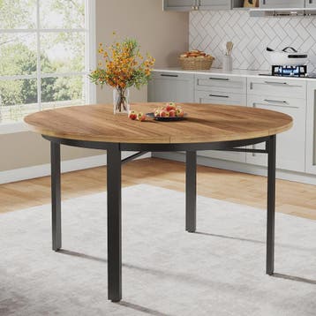 Ronde Eettafel 118cm - Rustiek Bruin & Zwart - Farmhouse Keu, Verzenden, Nieuw