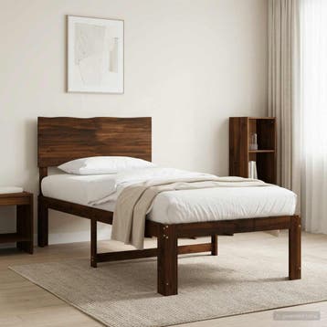 vidaXL Eenpersoonsbed met hoofdbord ROSTOCK Donkerbruin 90 x, Eenpersoons, Bruin, Verzenden, Nieuw